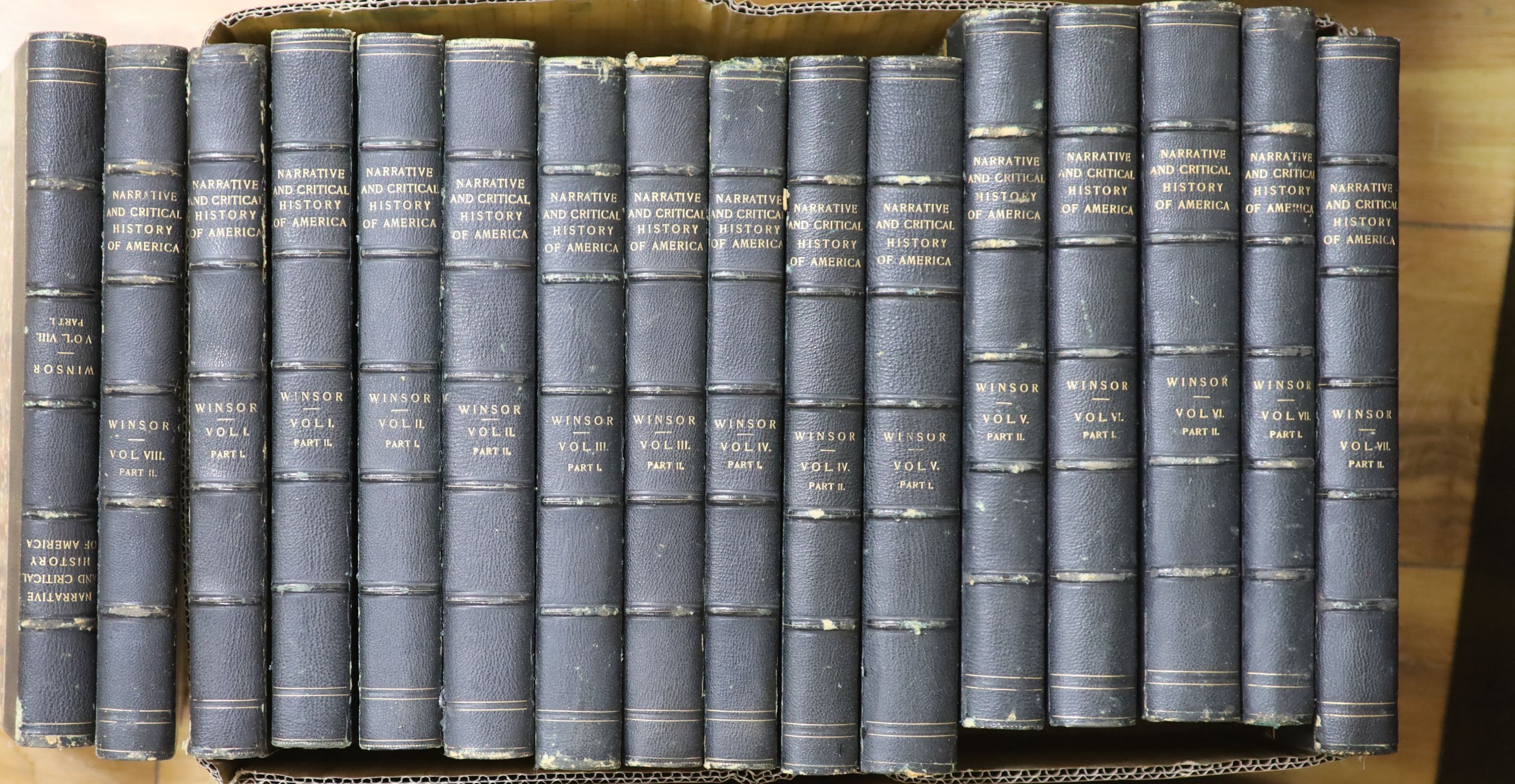 Winsor, Justin - Narrative and Critical History of America. 1st edition, 8 vols in 16. Complete with at least 19 illustrated plates, 2 of which are in colour, plus numerous text illustrations (many full or double page).